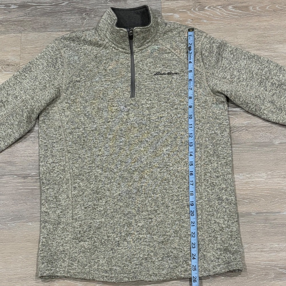 Eddie Bauer Mens Quarter Zip Fleece Pullover Sweater Heather Green Gray Marl L - Picture 3 of 6